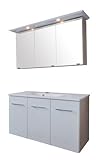 Ambientehome 54068 Waschplatz-Set Padma Esche, hochglanz bestehend aus Spiegelschrank, weiß