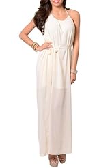 Open-Back Sheer Halter Chiffon/Polyester/Silk Floor Length  Dress With a Sash 