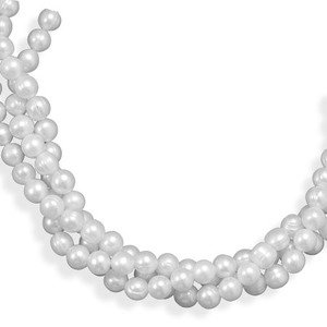 Three Strand Torsade 8mm Pearl Necklace Sterling Silver Adjustable Length