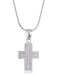 VINANI brand Germany 925 Sterling Silver Women Pendant wide Cross with white Zirconia & Snake Chain Necklace AKW-S