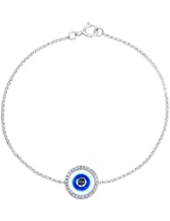 14k White Gold Diamond and Enamel Evil Eye Bracelet (1/5cttw, JK, I2-I3)