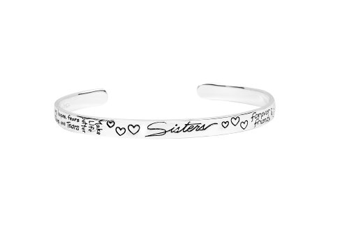 Sterling Silver “Sisters, Make Life Better, Forever Friends” Cuff Bracelet