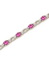 14k White Gold Natural Pink-Topaz And Diamond Tennis Bracelet