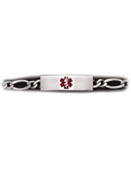 Sterling Silver Medical Alert ID Figaro Chain Bracelet - Length 8 Inch