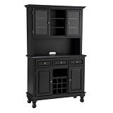 Buffet with Wood Top on Black Server with Two Door Hutch (Black) (72H x 43.75W x 17D)