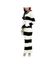 Striped Print Long Sleeves Acrylic/Wool/Knit Stretchy Sweater Sheath Round Neck  Dress
