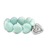 Amazonite Heart Beaded Stretch Bracelet with Stamped Sterling Heart Charm