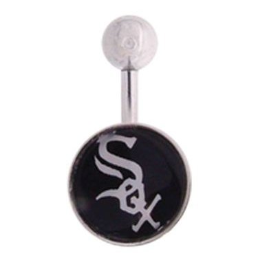 Chicago White Sox 316L Stainless Steel Belly Ring - 14G - 3/8 Inch Bar Length - Sold Individually