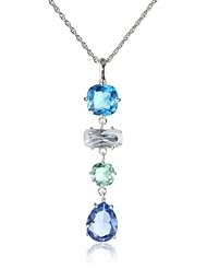 Sterling Silver Plated Multi-Colored Blue Glass Linear Pendant Necklace, 18"