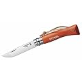 Opinel-Messer Nr. 7, rostfreier Sandvik-Stahl 12C27, orangefarbener Buchenholzgriff, Lederriemen, Virobloc-System