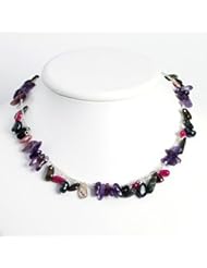 Sterling Silver Amethyst/Tourmaline/Strwbrry Qtz/Grn Cult Pearl Necklace - QH2592-16"