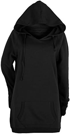 G2 Fashion Square Women's Longline Active Cotton Sweatshirt Hoodie Dress(ACT-TOP,BLK-S)