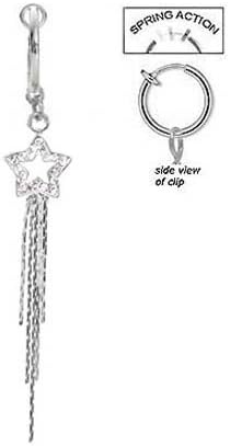 Fake Belly Navel Non Clip on Piercing Cz Clear Star Dangle Ring