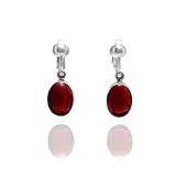 Red Garnet Gemstone Oval Clip On Earrings