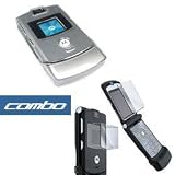 Motorola Razr Razor V3, V3c, V3m, V3i, V3e, V3r Accessory Bundle Kit - Transparent Clear Crystal Snap on Cover Case + Premium Reusable LCD Screen Protector with Lint Cleaning Cloth By Ikross