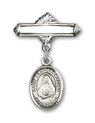 Sterling Silver Baby Badge with St. Frances Cabrini Charm and Polished Badge Pin