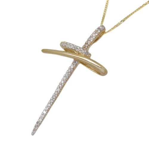 9ct Yellow Gold 0,2 Ct Diamond Fancy Cross Pendant 18Chain