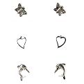 Sterling Silver Three Pair Earring Set (Butterfly, Heart, Dolphin)