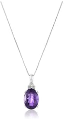 10k White Gold and Oval Gemstone Pendant Necklace, 18"