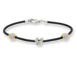 Funkiges Leder Silber Damen - Diamant Armband Brillant-Schliff I-I1 - 19cm*5mm