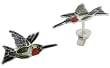 Sterling Silver Cloisonne Enamel Ruby Throated Hummingbird Stud Earrings in Bamboo Gift Box