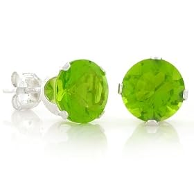 August Birthstone Peridot Green Round Cut Cubic Zirconia CZ Silver Stud Earrings