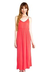 Petite V-neck Sheer Elasticized Empire Natural   Waistline Spaghetti Strap Maxi Dress 