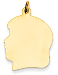 14k Yellow Gold Large .011 Gauge Facing Left Engravable Girl Head Charm Pendant