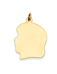 14k Yellow Gold Large .018 Gauge Facing Left Engravable Girl Head Charm Pendant