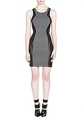 Sleeveless Princess Seams   Waistline Striped Print Faux-Leather/Jersey/Rayon/Spandex  Dress