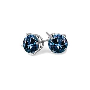 1/5 ct. Blue - Round Brilliant Cut Diamond Earring Studs in 14K White Gold