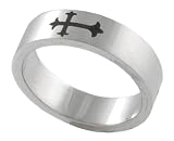 Stainless Steel Brushed Satin Elegant Cross Flat Band