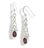 Sterling Silver Celtic Knot and Genuine Red Garnet Hook Earrings