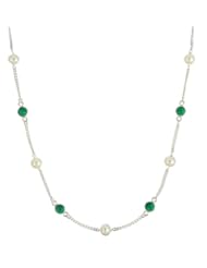 Sterling Silver Chain, Freshwater Pearl and 6 Station Green Onyx Necklace, 18"