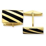 14k Polished Lined-Design Onyx Cuff Links
