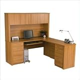Bestar Embassy Home Office L-Shape Wood Computer Desk with Hutch in Cappuccino Cherry