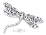Sterling Silver 33x50mm Dragonfly With Filigree Wings Curved Body Pin