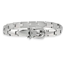 Polished Stainless Steel Men's Link Bracelet with Belt Buckle Closure