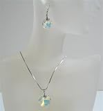 31V%2B8xLl04L. SL160  AB Crystals 18mm Heart Pendant Necklace & Sterling Silver Earrings Romantic Swarovski AB Crystals Heart Crystals