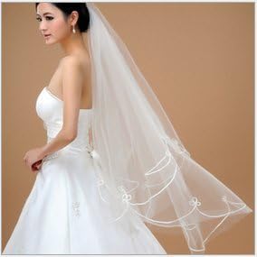 Hot sale 1T 1 Tier Ribbon Edge 1.5 meter Long Bridal Wedding Veil
