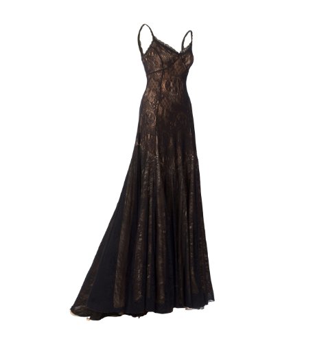Gorgeous Special Occasion Long Black Dress Designed by Michal Negrin with Fine Lace Accents - Size L