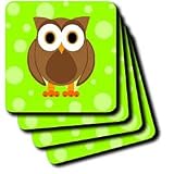 Janna Salak Designs Woodland Creatures - Cute Brown Owl on Bright Green Background - Coasters