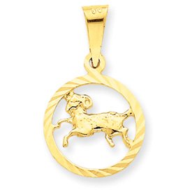 14k Polished Diamond-cut Aries Zodiac in Circle Pendant - Measures 25x14.7mm
