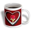 Red Rose in Silver Heart Pendant with Diamonds - 11oz Mug