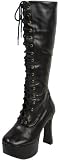 12cmヒール★レースアップストレッチ 厚底ロングブーツ　2色