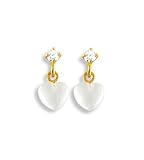 14k Yellow Gold CZ White Cats Eye Heart Stud Earring