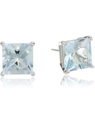 10k White Gold Princess Cut Aquamarine Stud Earrings (7mm , 3.00 cttw)