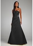 David's Bridal Bridesmaid Dresses Satin Strapless Gown with Side-Drape and Brooch Style F44079