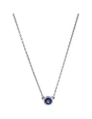 Classic Sterling Silver Natural Round Shape Bezel Blue Sapphire Necklace