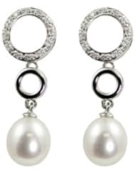 14k white gold 8-9mm freshwater cultured pearl & diamond (.144ctw) earrings.